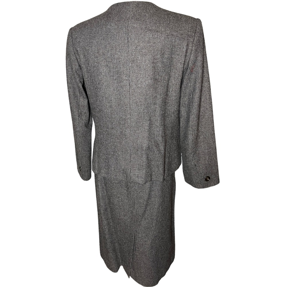 Quiet‎ Luxury Wool Blend Skirt Suit Gray Houndstooth Vintage Step by Step Sz 12 - Picture 2 of 16